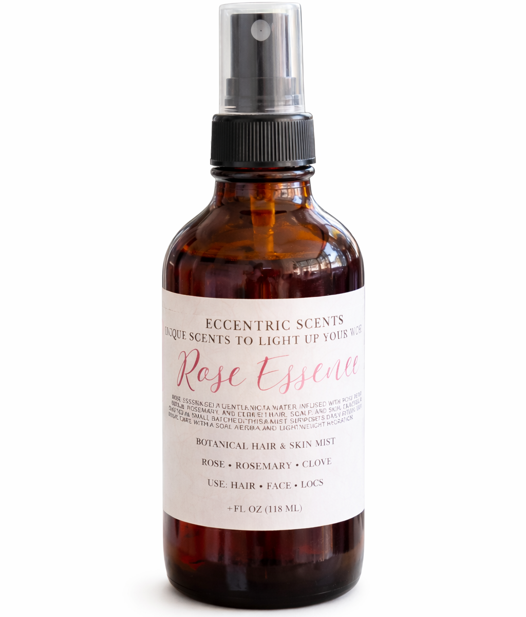 Rose Essence botanical mist for hair skin and locs with rose rosemary and clove by Eccentric Scents