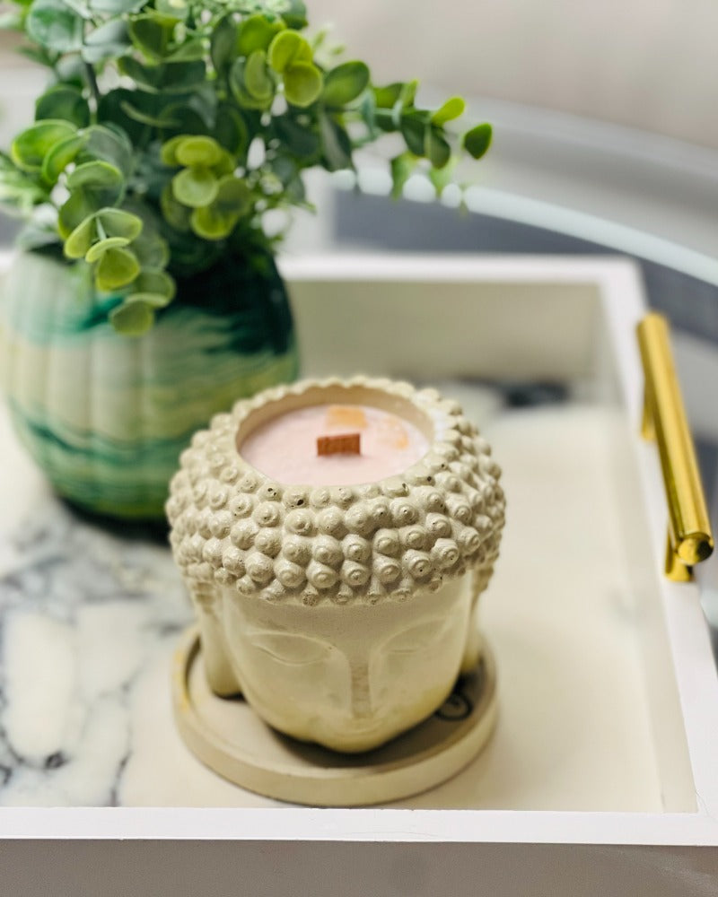 Healing Wood Buddha Concrete Candle - Eccentric Scents 
