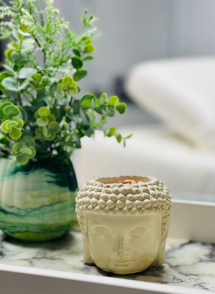 Healing Wood Buddha Concrete Candle - Eccentric Scents 