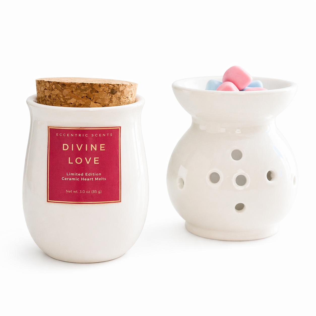 Divine Love heart wax melts with soft floral scent made from soy wax by Eccentric Scents