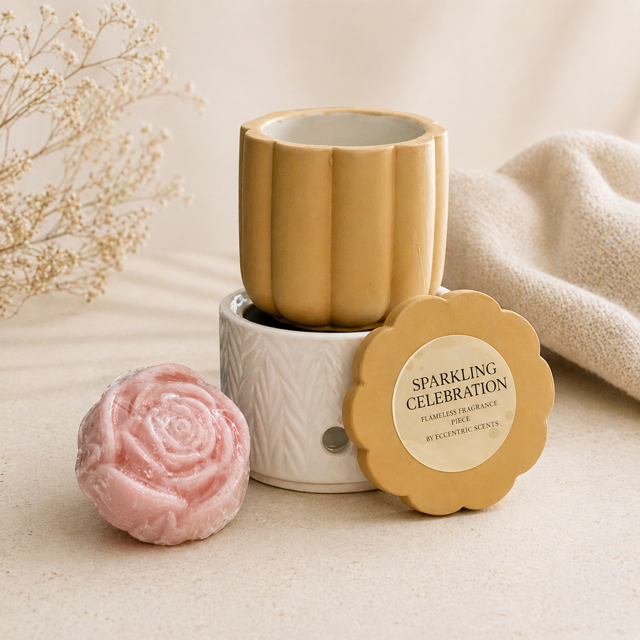 Soft Glow Ritual fragrance vessel styled in modern home decor setting with warm ambient scent