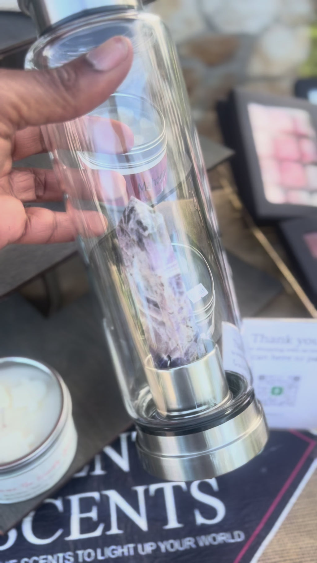 Rose Quartz – Heart healing & compassion Crystal Water Bottle